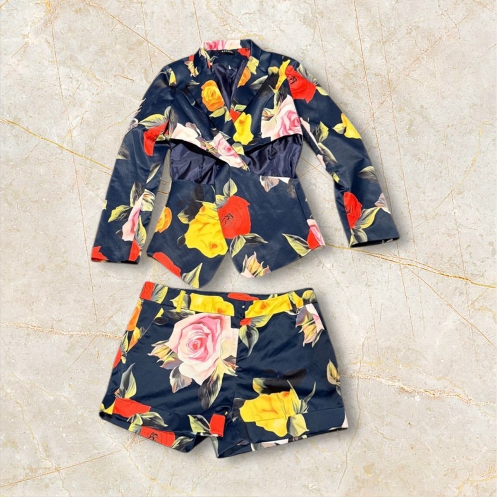 Banjul Floral Jacket and Shorts Set - Navy, Red, Yellow